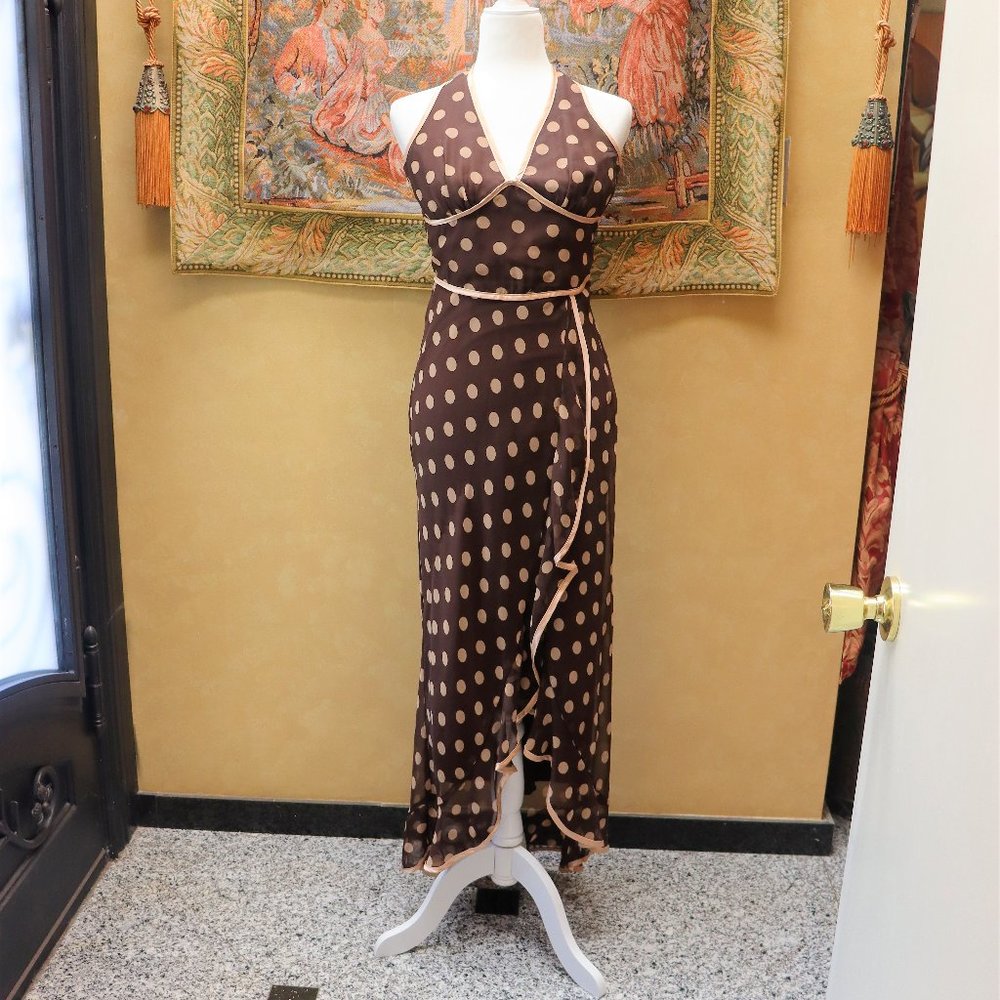Brown and Tan Polka Dot Halter Dress Size 9